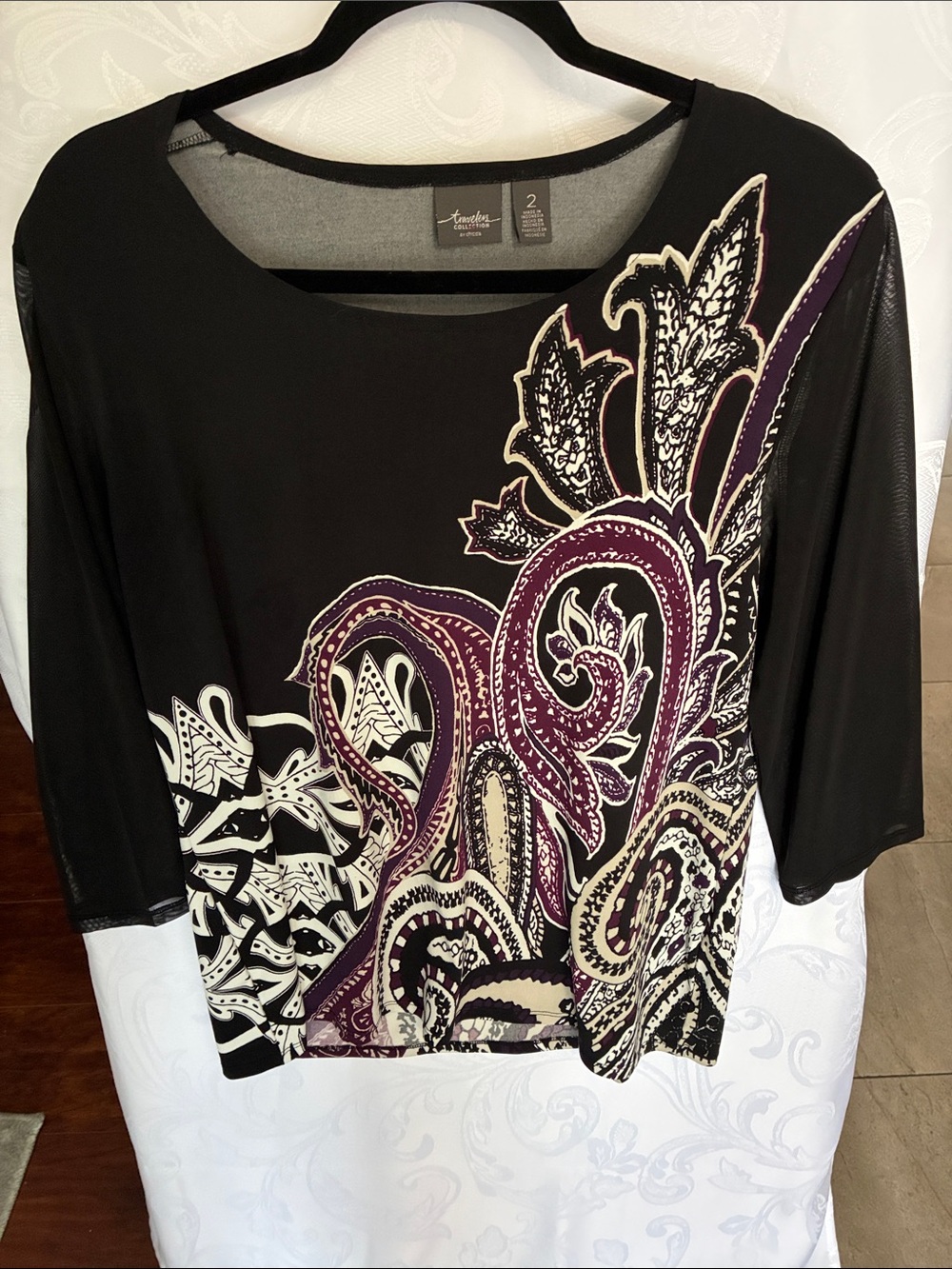 Travelers by Chico’s  Black & Purple Paisley Long Sleeve Top